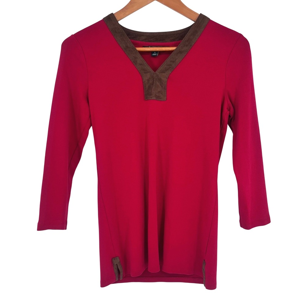 Lauren Ralph Lauren Top Womens Small Red Faux Suede Equestrian Preppy Classic